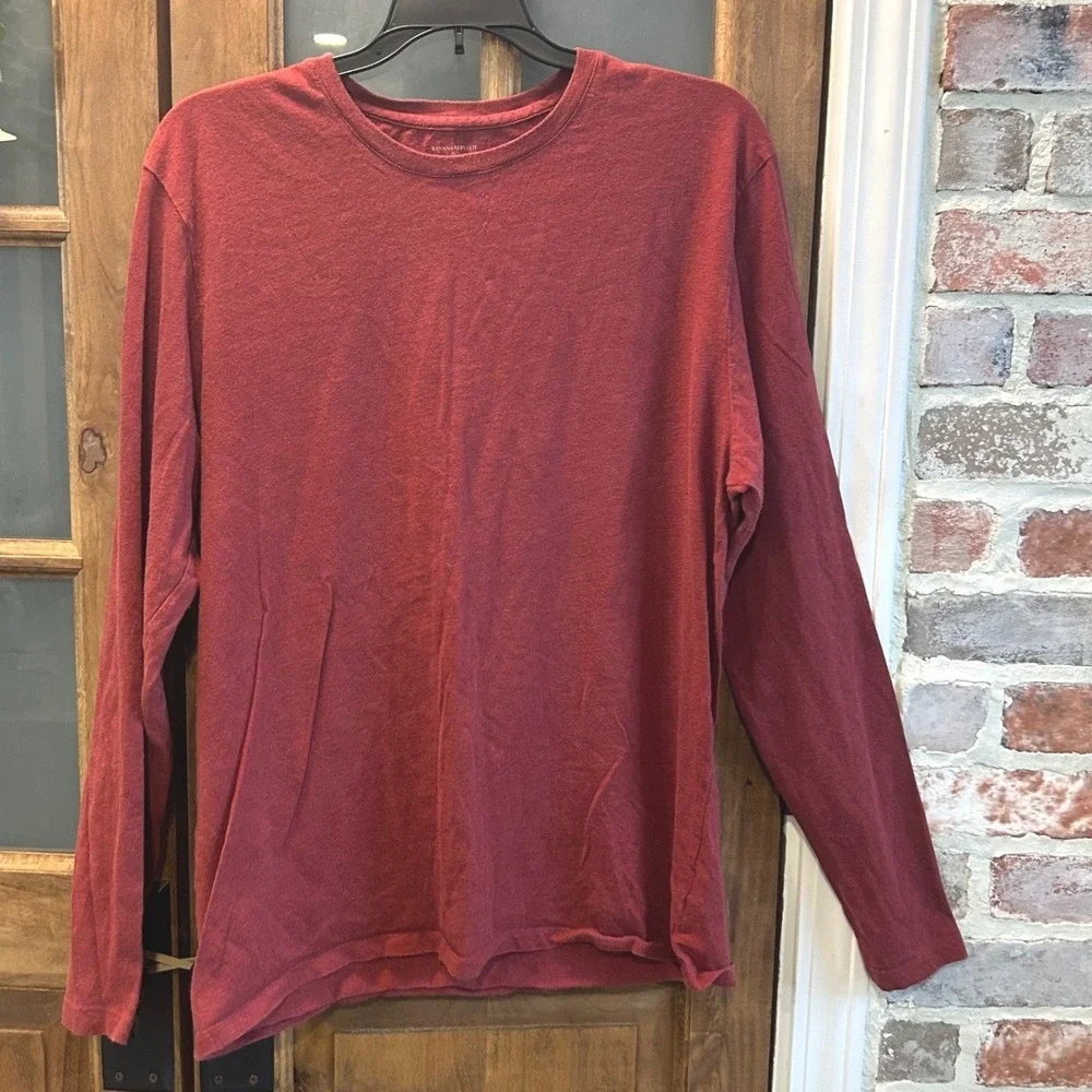 Banana Republic Fitted Crew Long Sleeve Shirt Red Cotton Men Size L